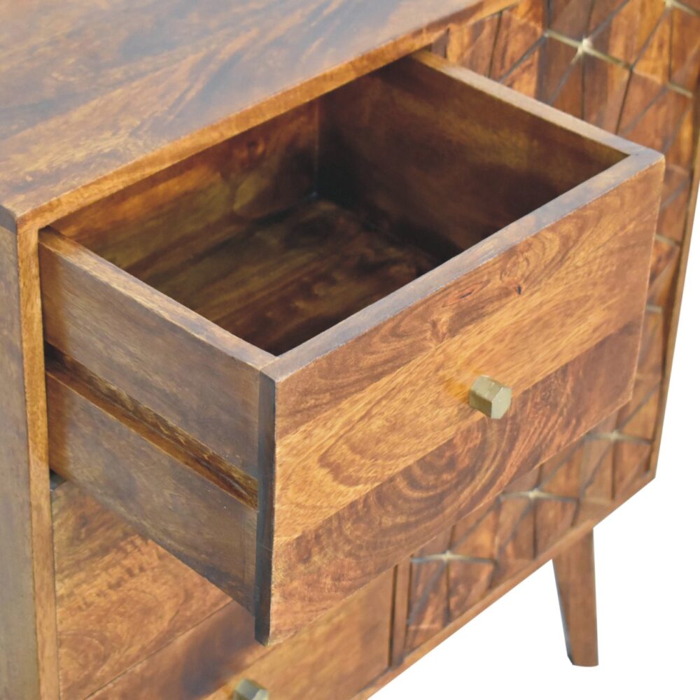 Chestnut Cubed Brass Inlay Cabinet for reselling