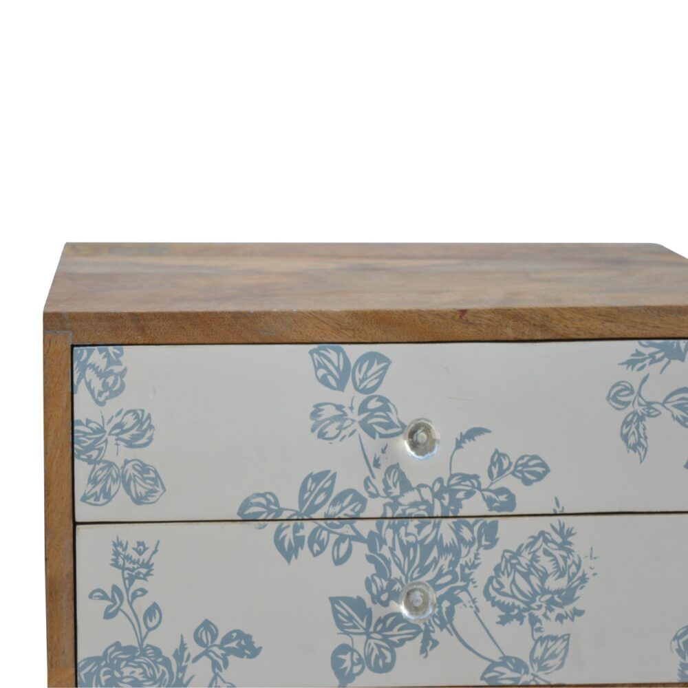 Blue Floral Screen Printed Bedside for reselling