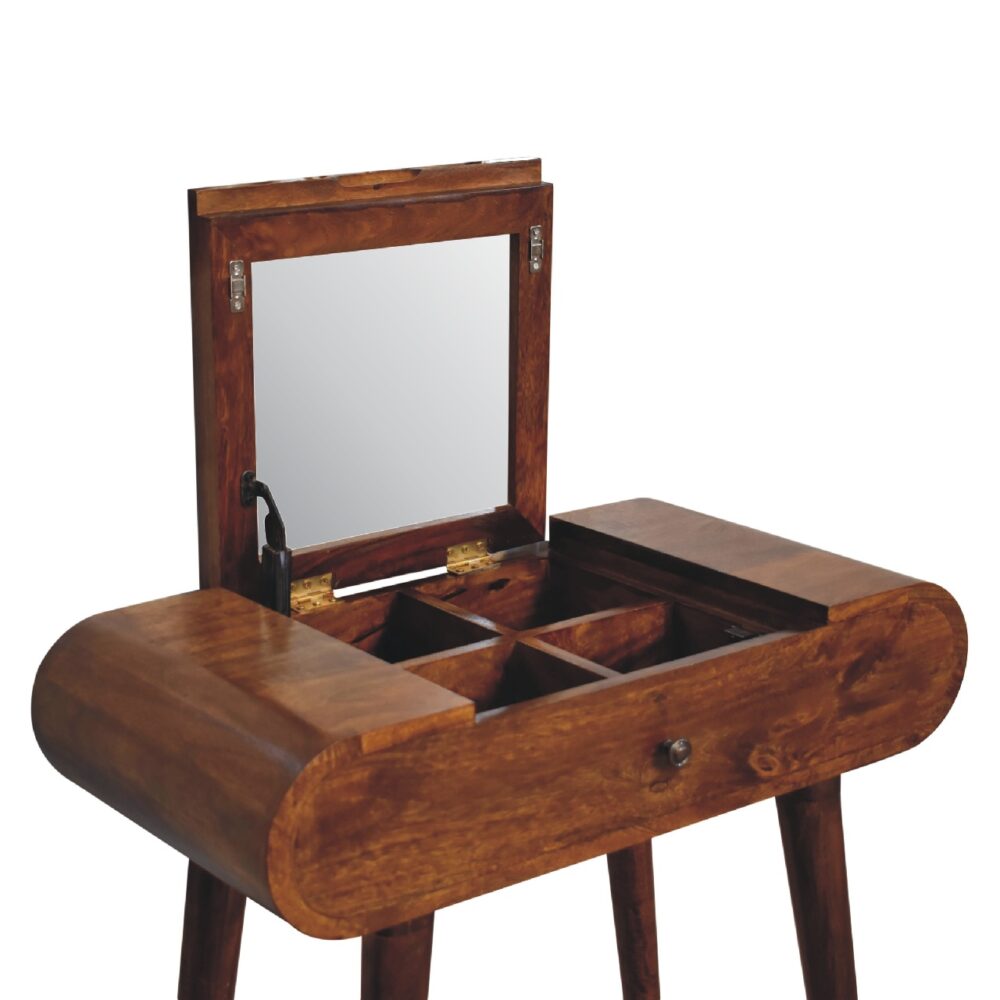 Mini Chestnut Dressing Table with Foldable Mirror for reselling