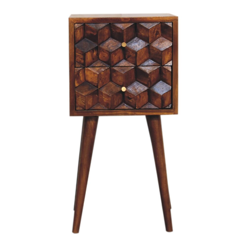Mini Chestnut Cube Carved 2 Drawer Bedside wholesalers