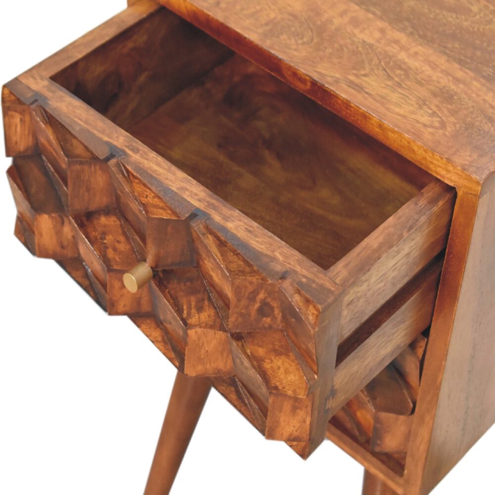 Mini Chestnut Cube Carved 2 Drawer Bedside for resell