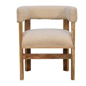 Boucle Cream Solid Wood Chair for resale