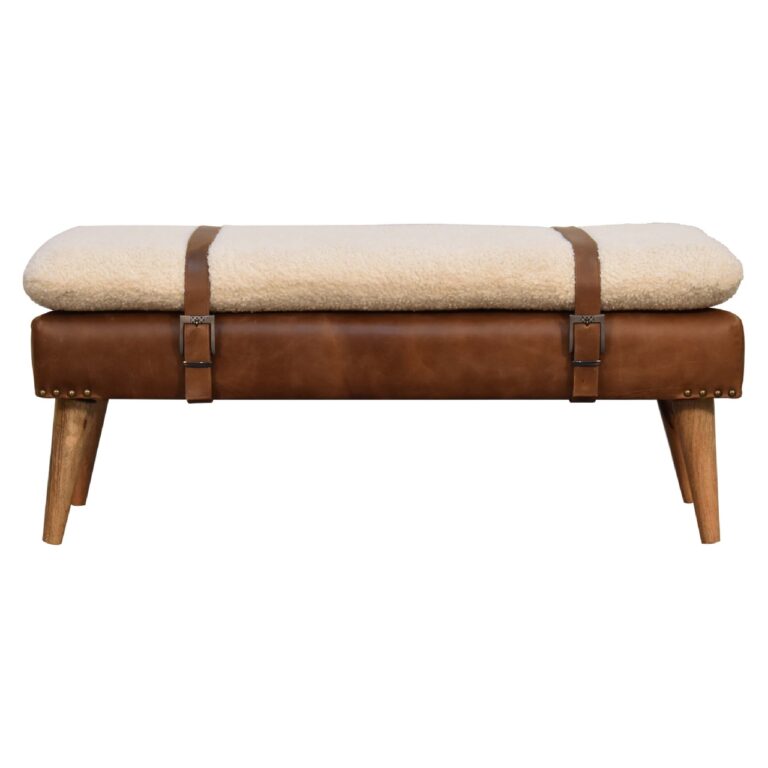Boucle Buffalo Hide Leather Bench for resale