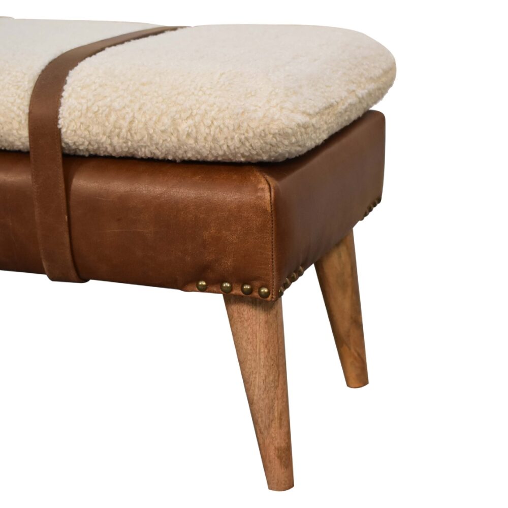 Boucle Buffalo Hide Leather Bench for reselling