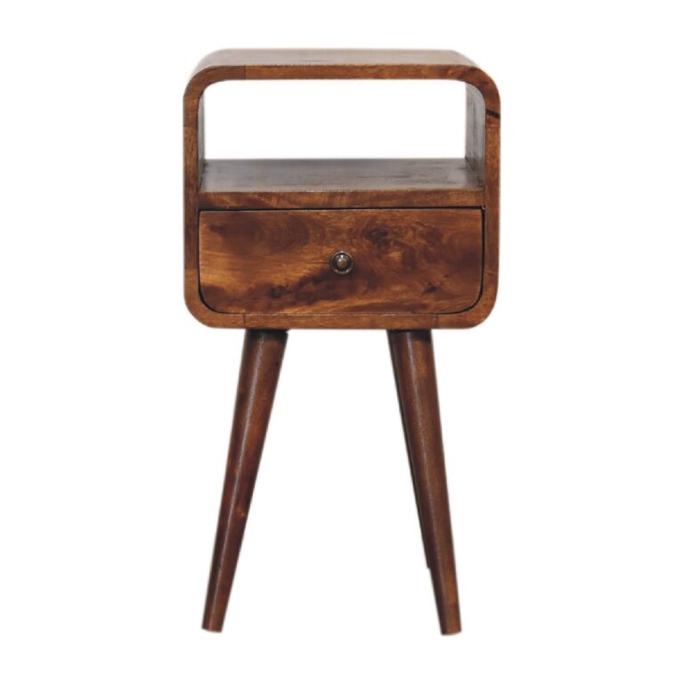 Mini Chestnut Curved Bedside with Open Slot for resale