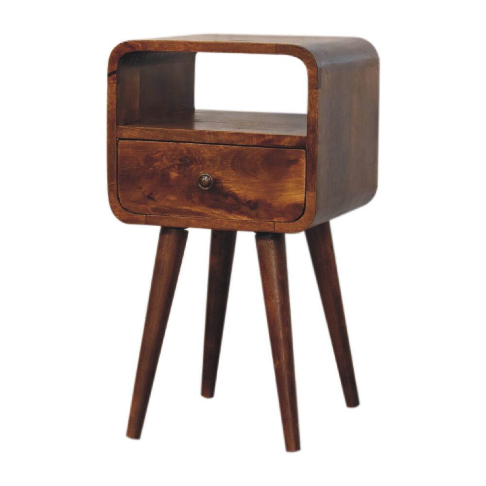 Mini Chestnut Curved Bedside with Open Slot dropshipping