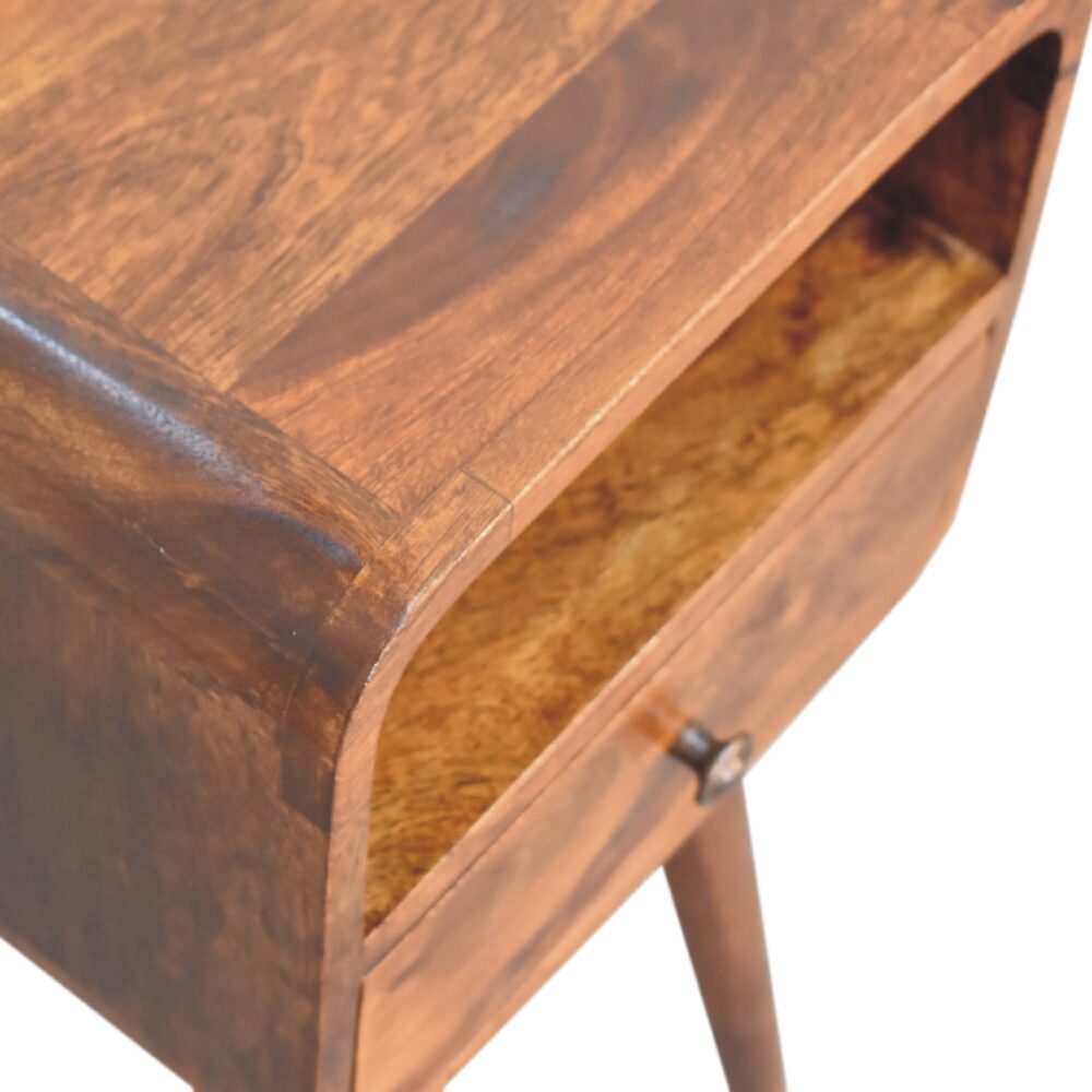 wholesale Mini Chestnut Curved Bedside with Open Slot for resale