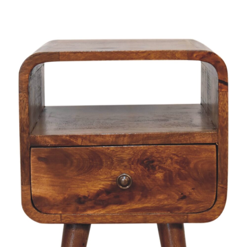Mini Chestnut Curved Bedside with Open Slot for resell
