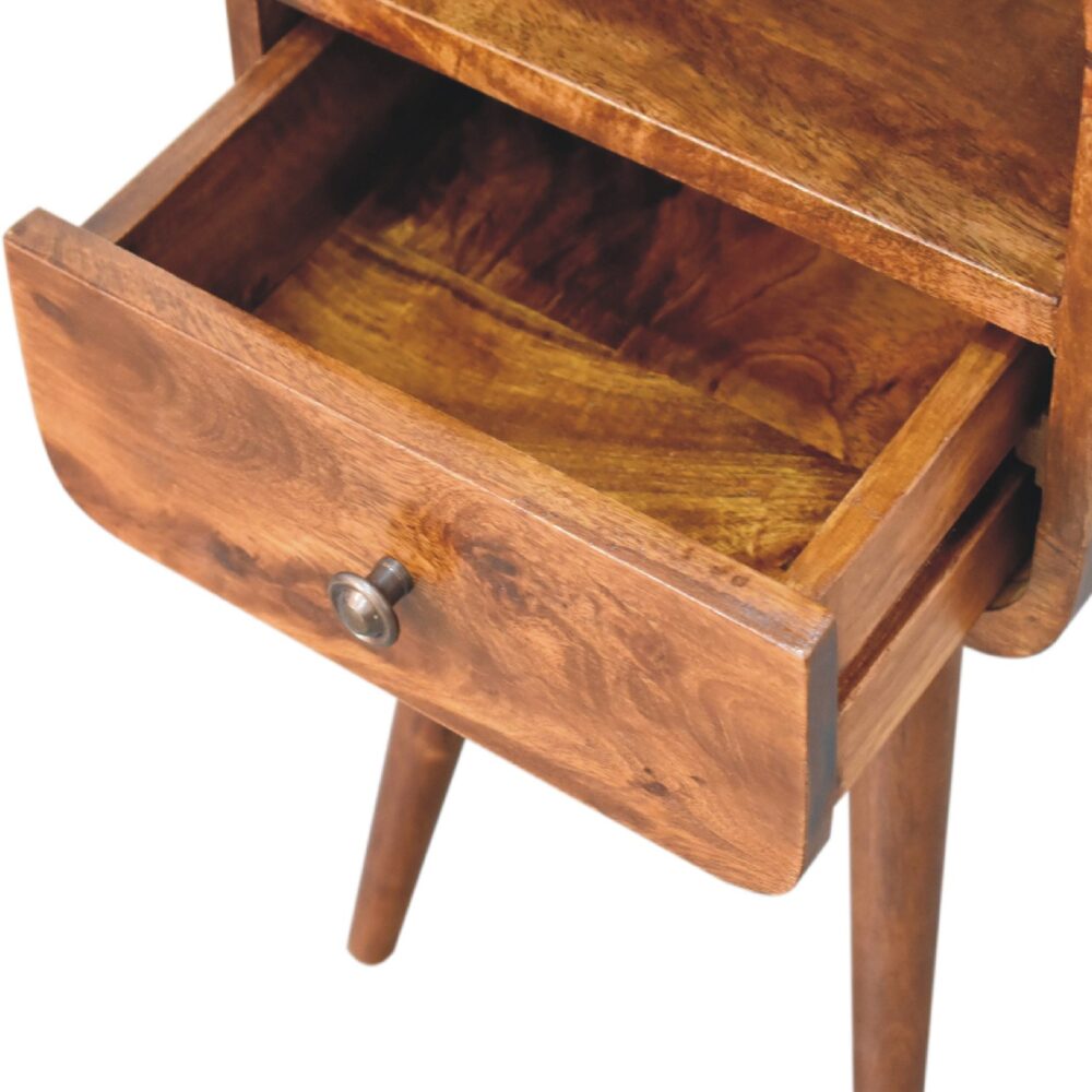 Mini Chestnut Curved Bedside with Open Slot for reselling
