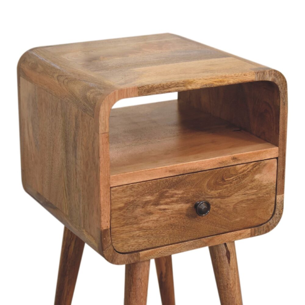 Mini Oak-ish Curved Bedside with Open Slot for reselling