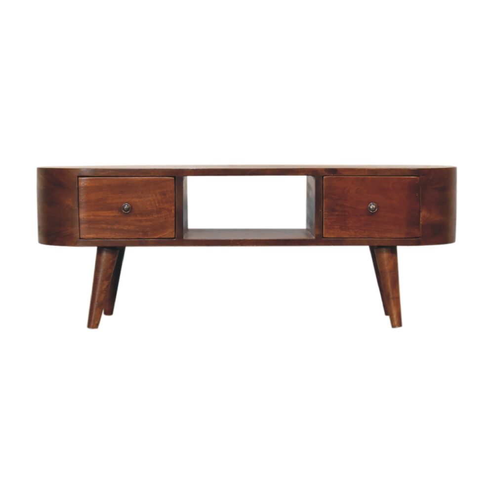 Chestnut Rounded Coffee Table with Open Slot wholesalers