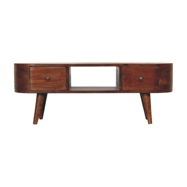 Chestnut Rounded Coffee Table with Open Slot for resale