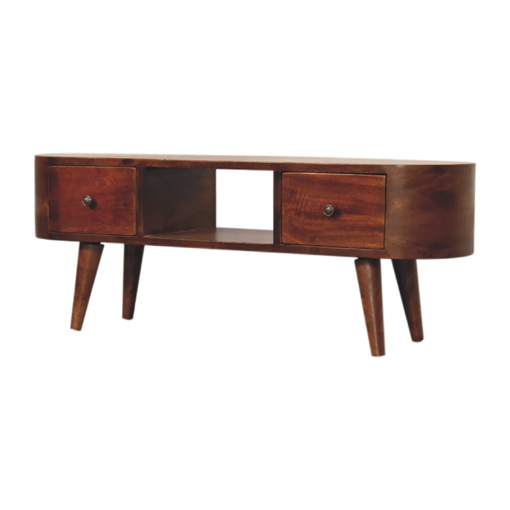 Chestnut Rounded Coffee Table with Open Slot dropshipping