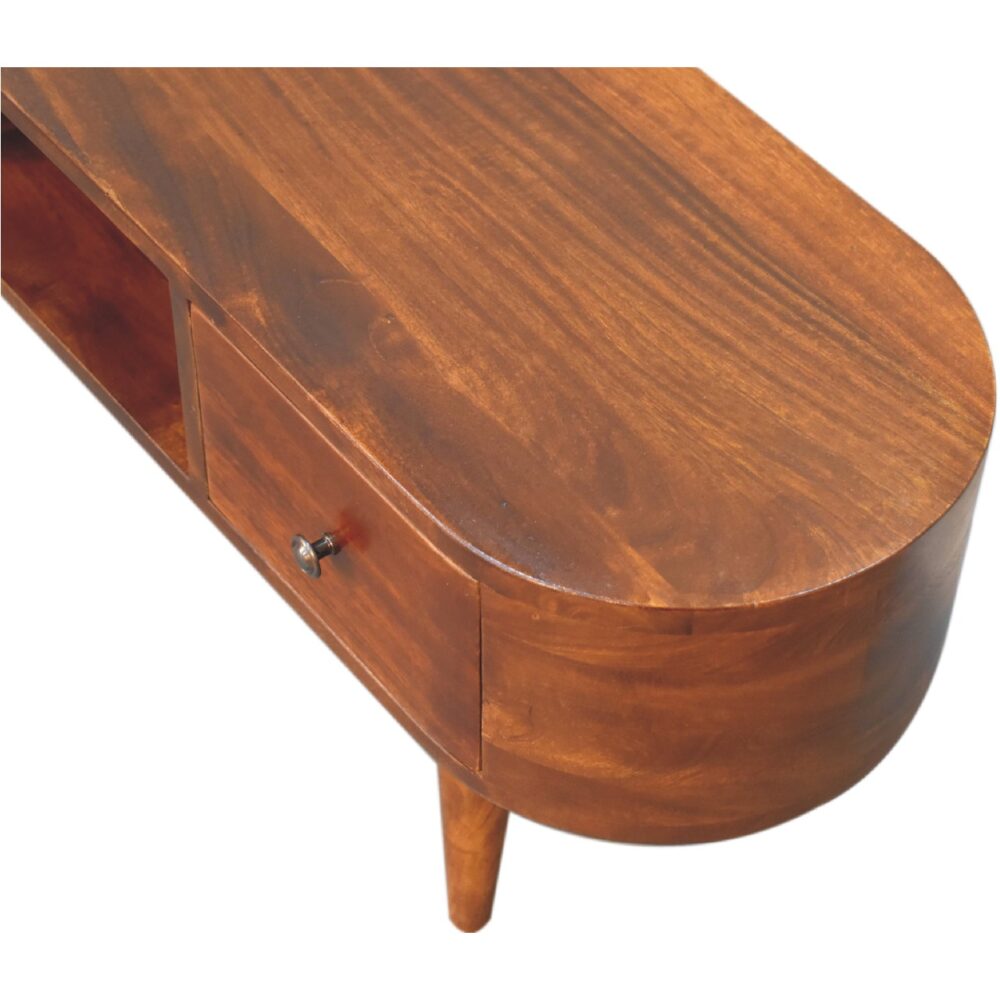 Chestnut Rounded Coffee Table with Open Slot for resell