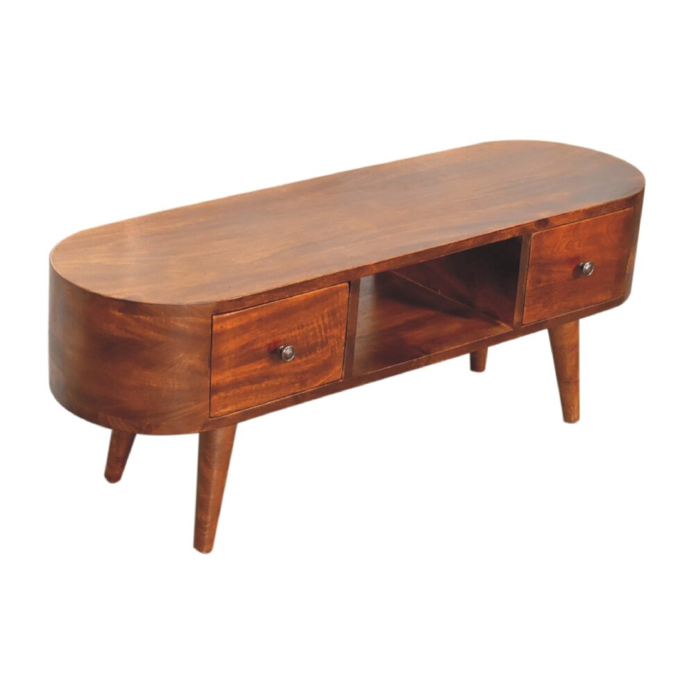 Chestnut Rounded Coffee Table with Open Slot for wholesale
