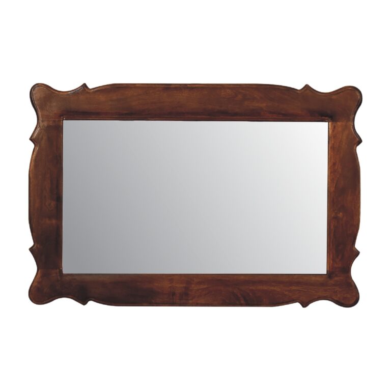 Chestnut Wooden Hand Carved Oblong Frame with Mirror for resale