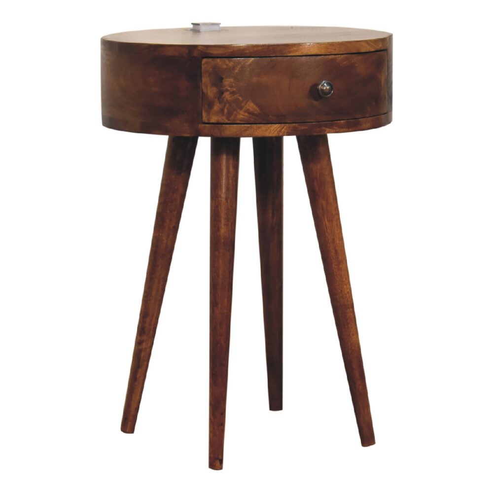 Single Chestnut Rounded Bedside Table with Reading Light dropshipping