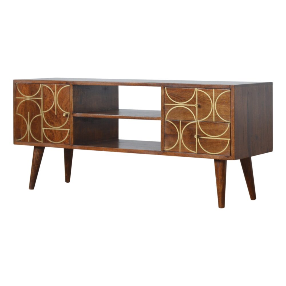 IN927 - Chestnut Gold Inlay Abstract Media Unit wholesalers