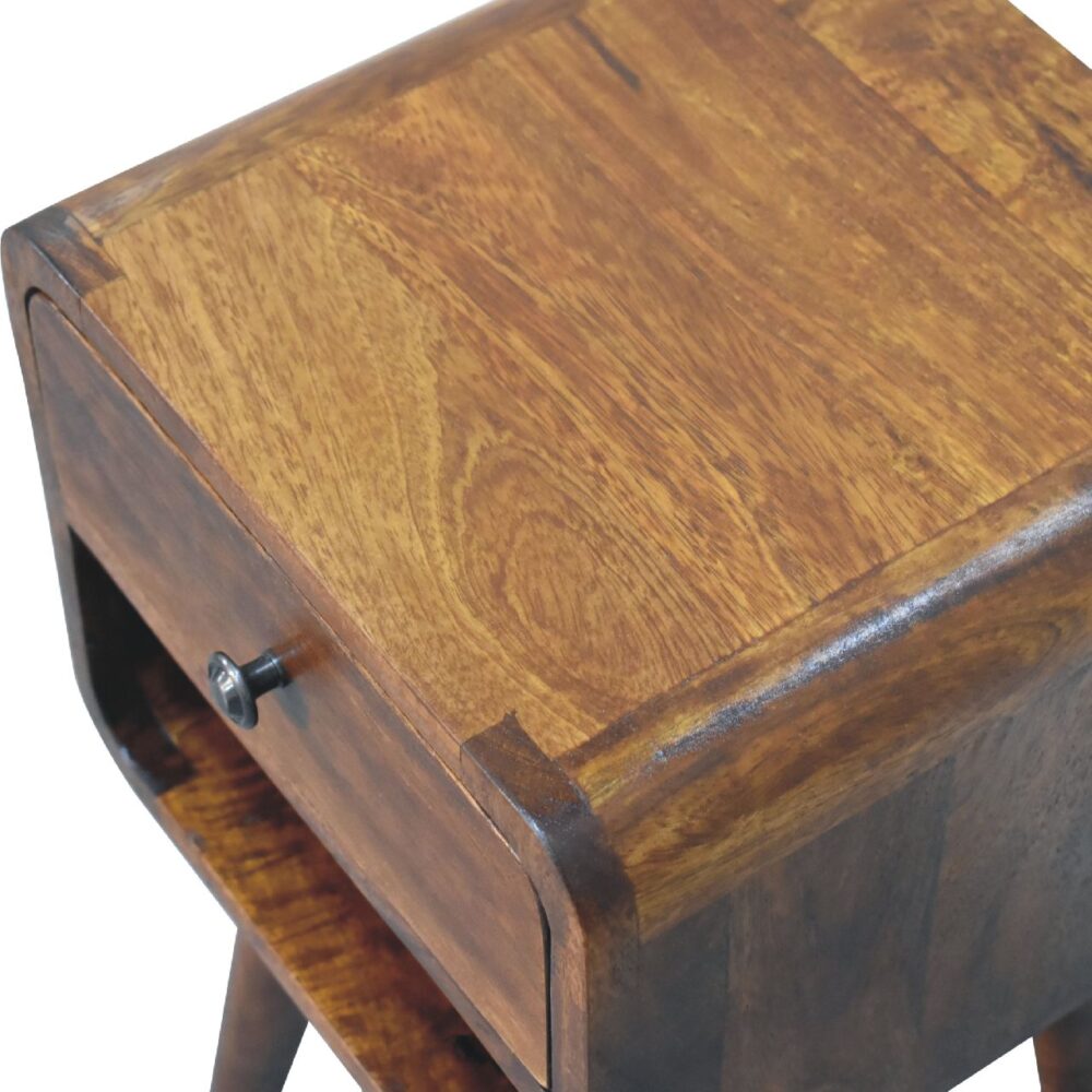 Mini Chestnut Curved Bedside with Lower Slot for resell
