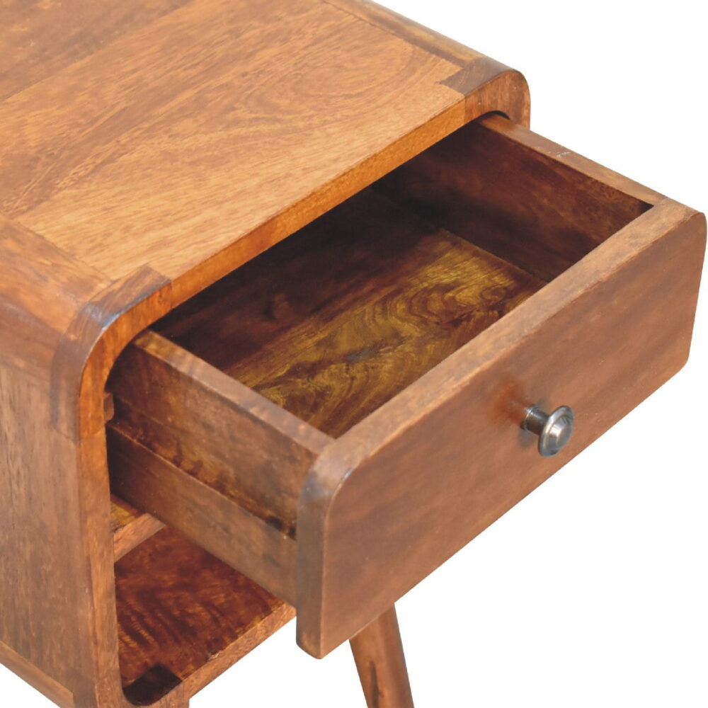 Mini Chestnut Curved Bedside with Lower Slot for reselling