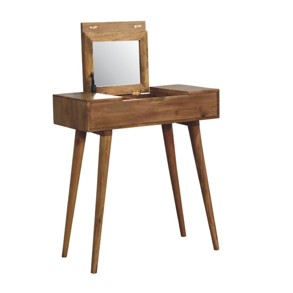 IN3362 - Mini Oak-ish Dressing Table with Foldable Mirror for resell