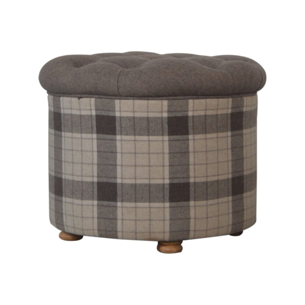 IN1668 - Deep Button Round Checked Footstool dropshipping