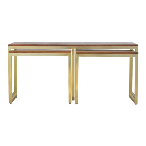IN302 - Solid Wood & Iron Gold Base Table Set of 3 for resale