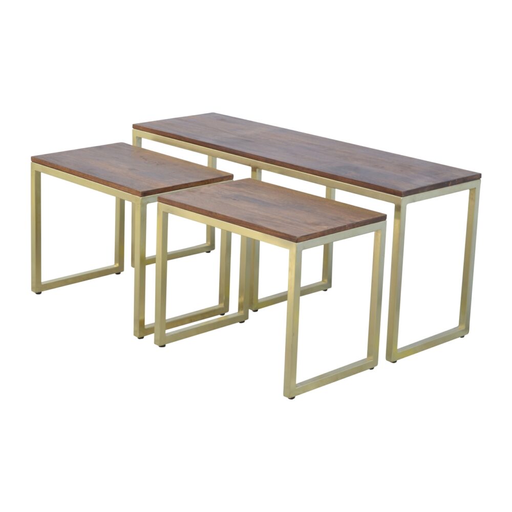 IN302 - Solid Wood & Iron Gold Base Table Set of 3 wholesalers
