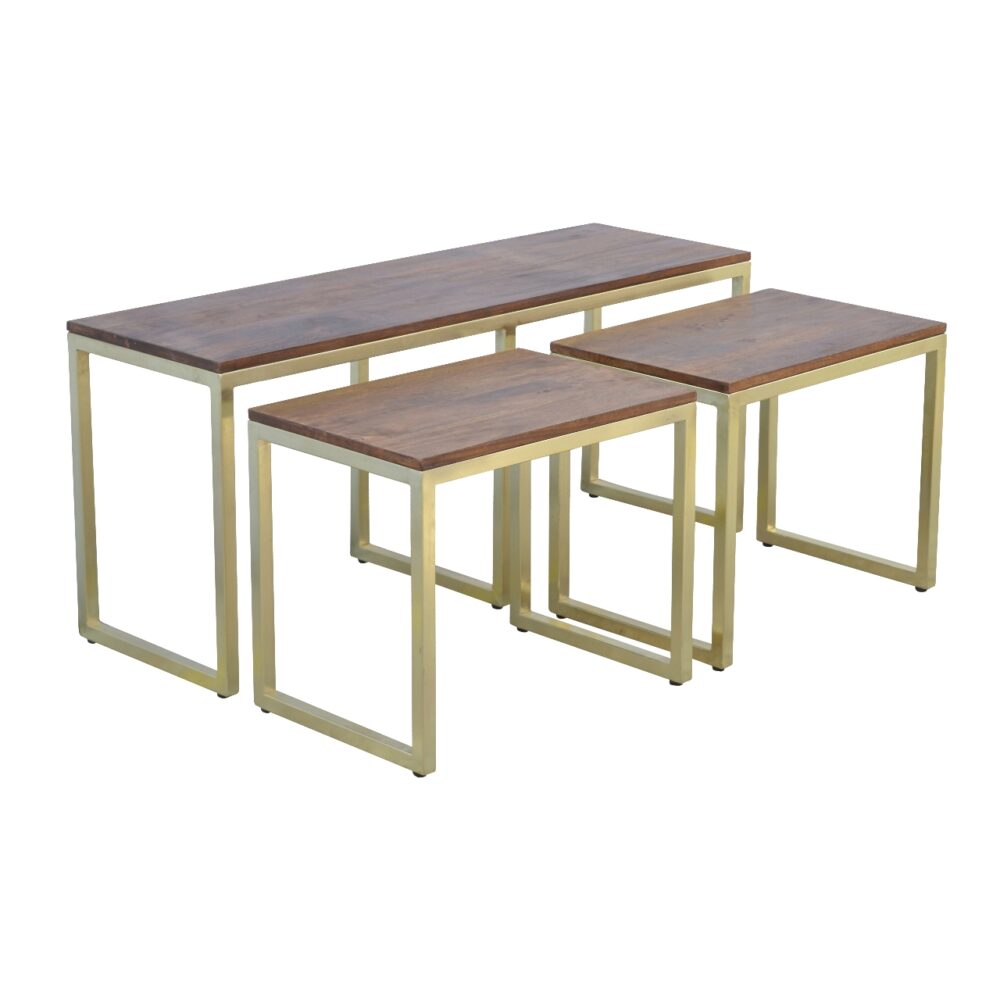 wholesale IN302 - Solid Wood & Iron Gold Base Table Set of 3 for resale