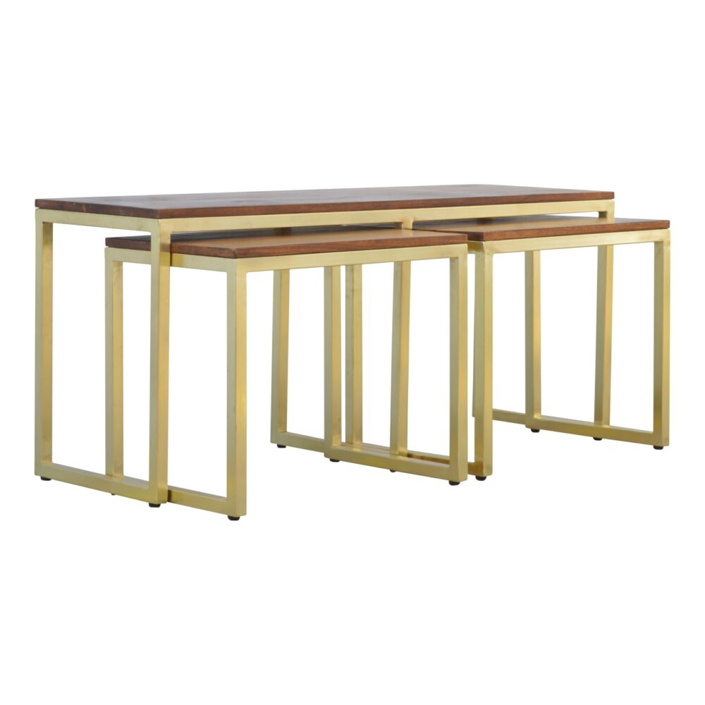 IN302 - Solid Wood & Iron Gold Base Table Set of 3 for wholesale