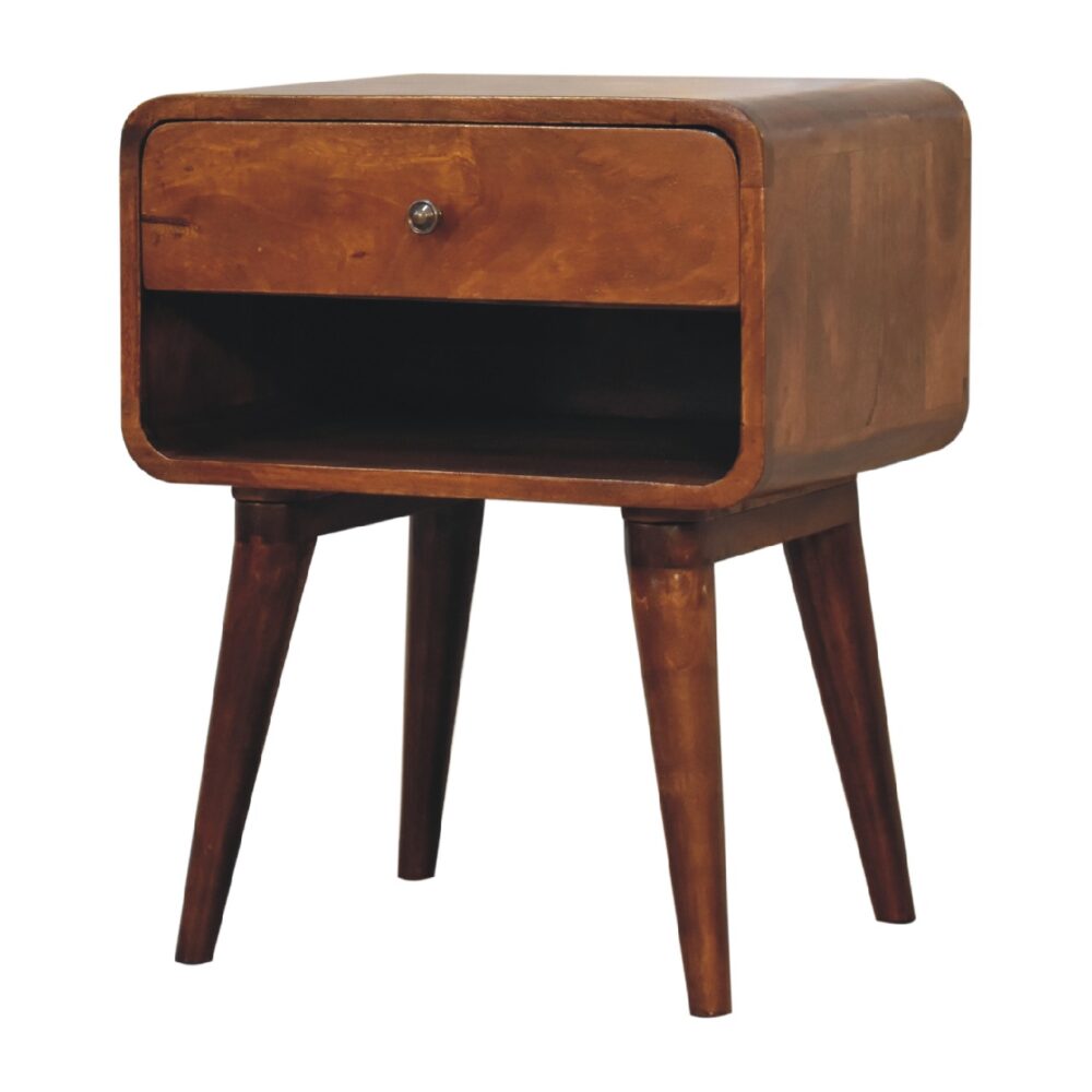 Curved Chestnut Bedside with Open Slot dropshipping