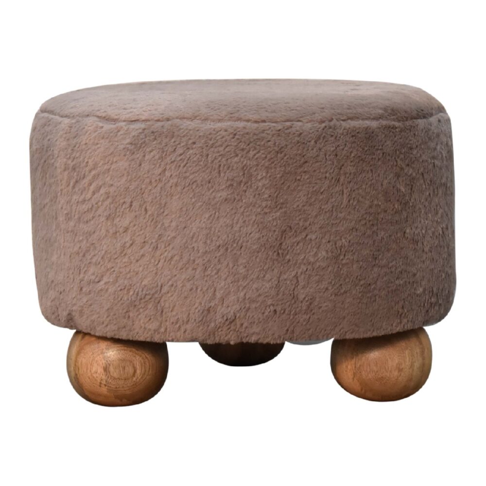 Mocha Faux Fur Round Footstool with Ball Feet wholesalers