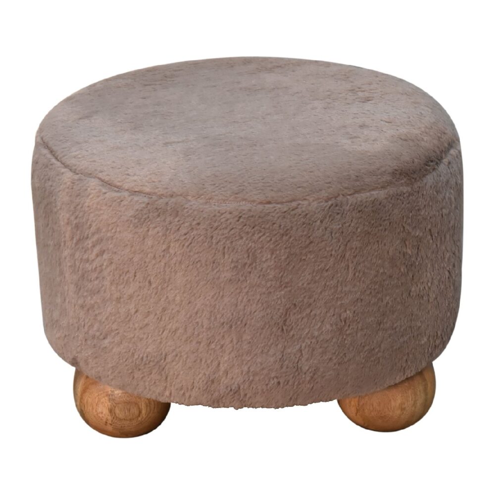 Mocha Faux Fur Round Footstool with Ball Feet dropshipping