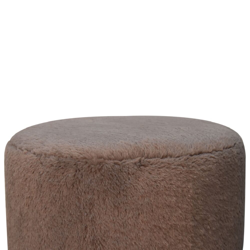 Mocha Faux Fur Round Footstool with Ball Feet for resell