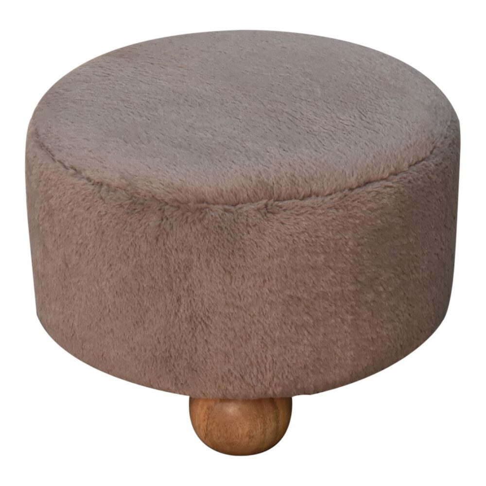 Mocha Faux Fur Round Footstool with Ball Feet for reselling