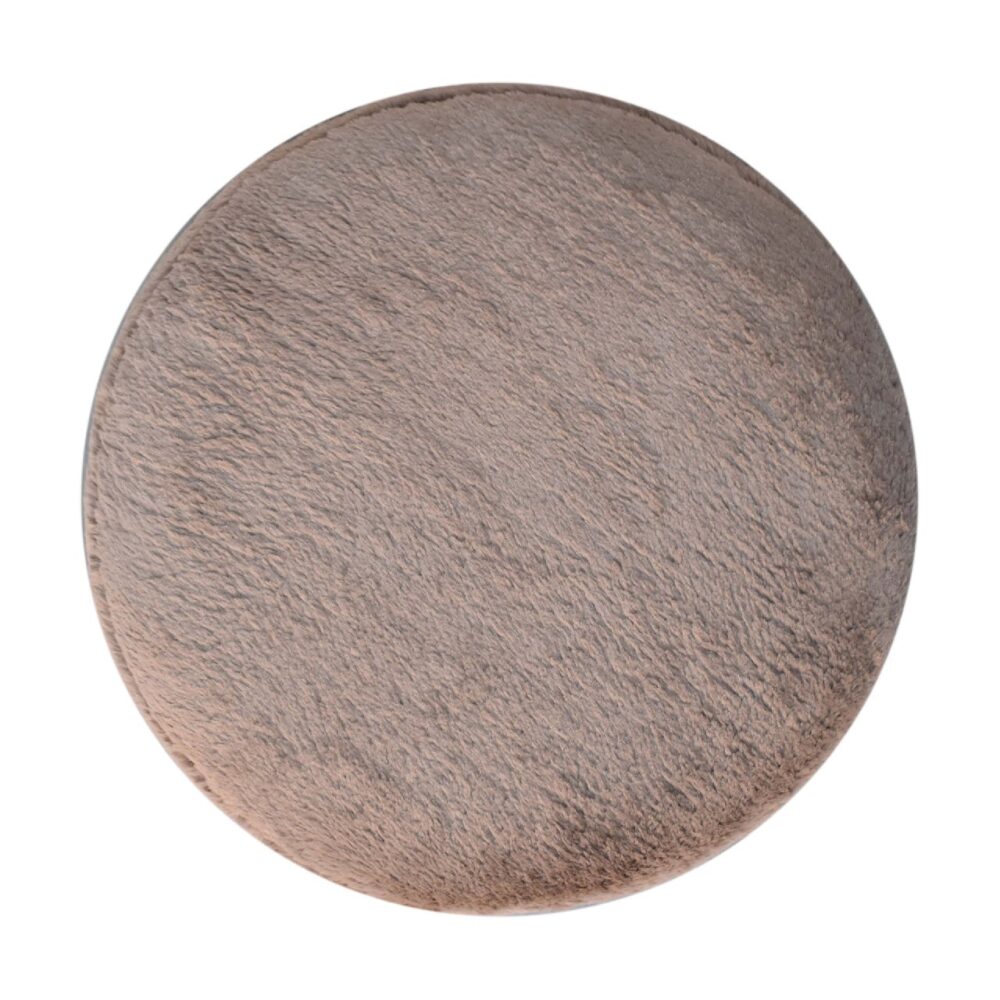 bulk Mocha Faux Fur Round Footstool with Ball Feet for resale