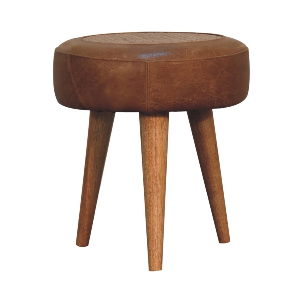 Seagrass Buffalo Hide Round Nordic Footstool for wholesale