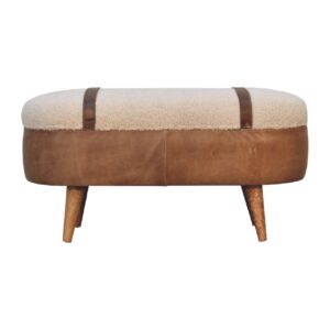 Tan Bufallo Leather Boucle Nordic Bench for resale