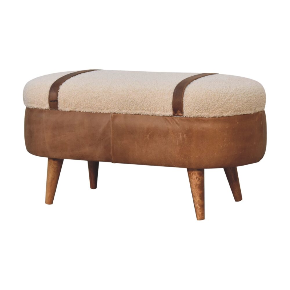 Tan Bufallo Leather Boucle Nordic Bench wholesalers