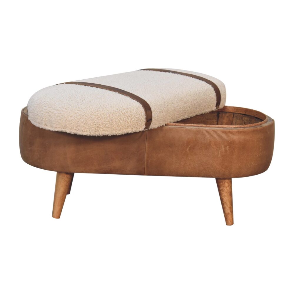 Tan Bufallo Leather Boucle Nordic Bench for wholesale