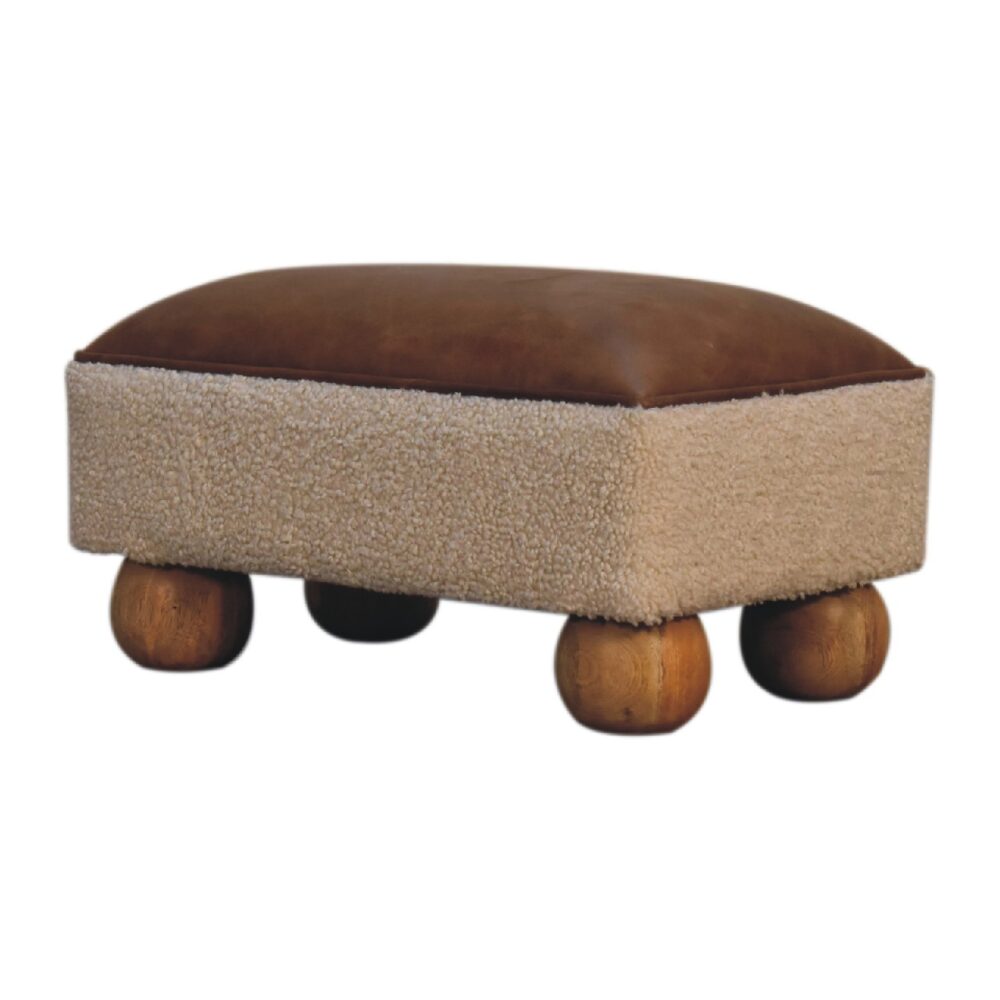 Tan Buffalo Leather Boucle Footstool with Ball Feet wholesalers