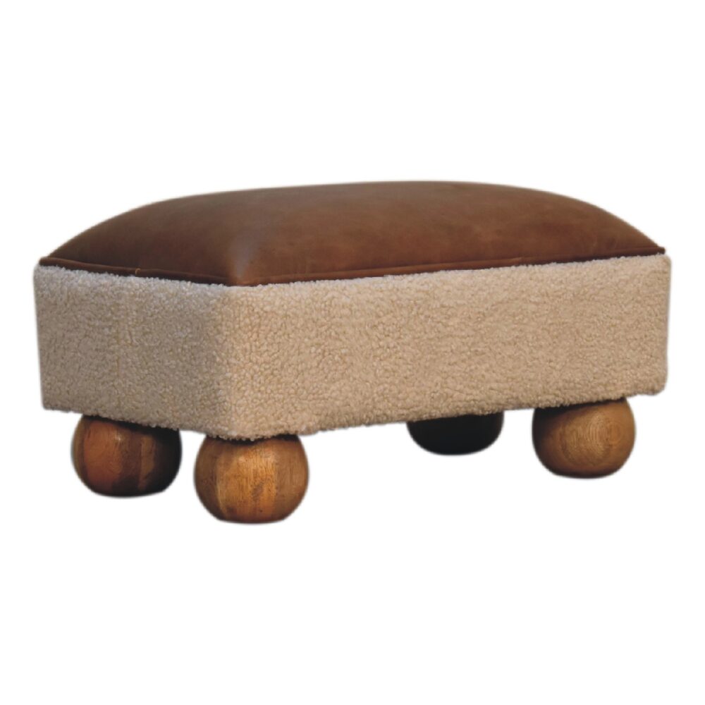 wholesale Tan Buffalo Leather Boucle Footstool with Ball Feet for resale