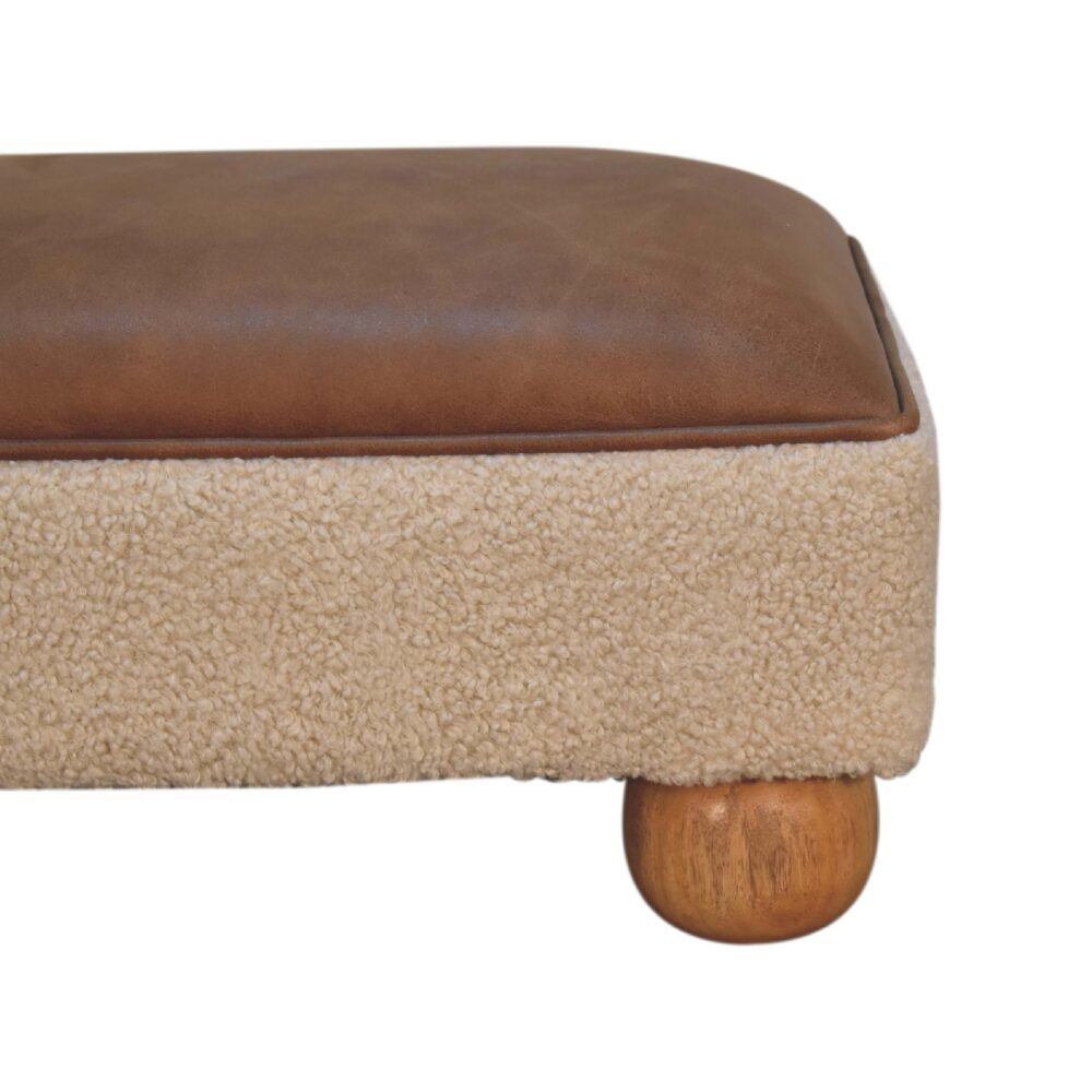 Tan Buffalo Leather Boucle Footstool with Ball Feet dropshipping