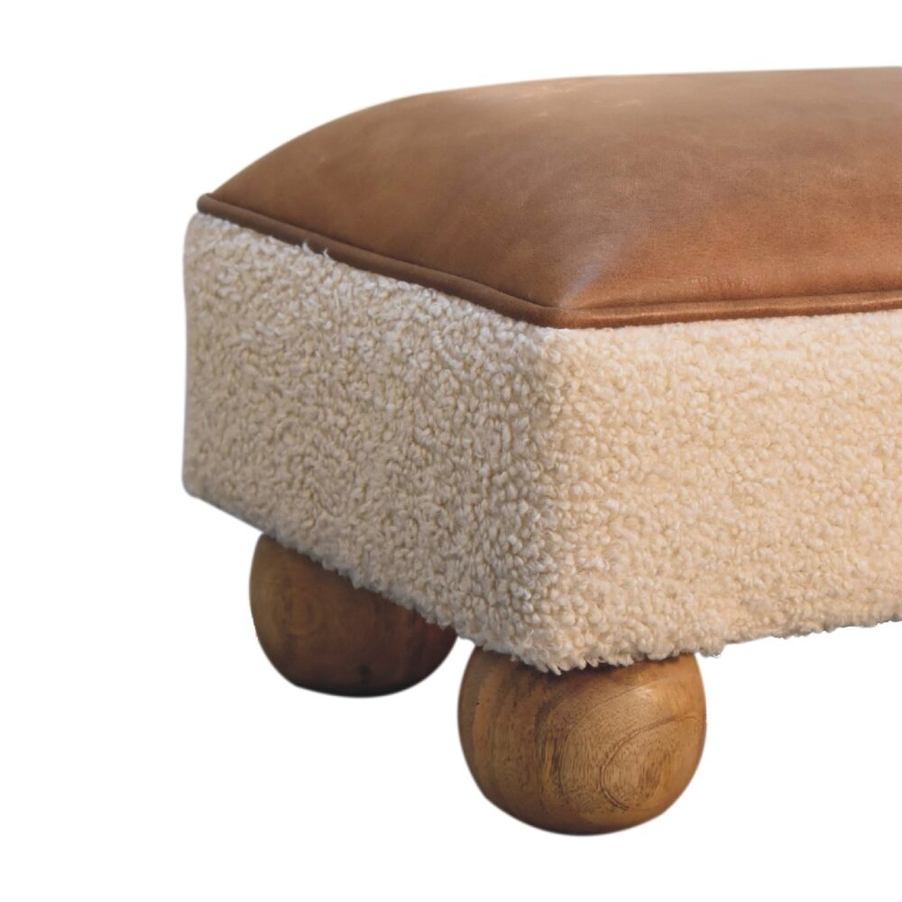wholesale Tan Buffalo Leather Boucle Footstool with Ball Feet for resale