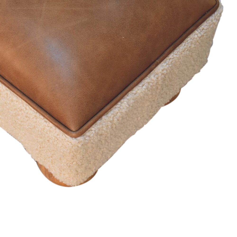 Tan Buffalo Leather Boucle Footstool with Ball Feet for resell