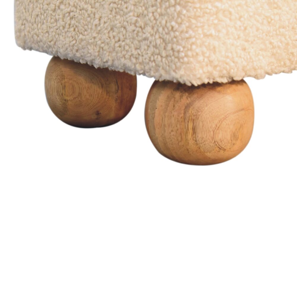 Tan Buffalo Leather Boucle Footstool with Ball Feet for reselling
