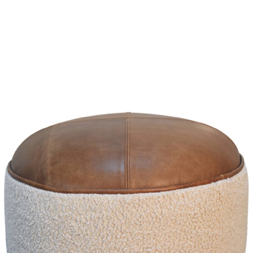 wholesale Cream Boucle Buffalo Hide Round Footstool with Ball Feet for resale