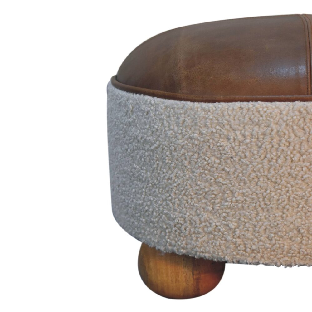 wholesale Cream Boucle Buffalo Hide Round Footstool with Ball Feet for resale