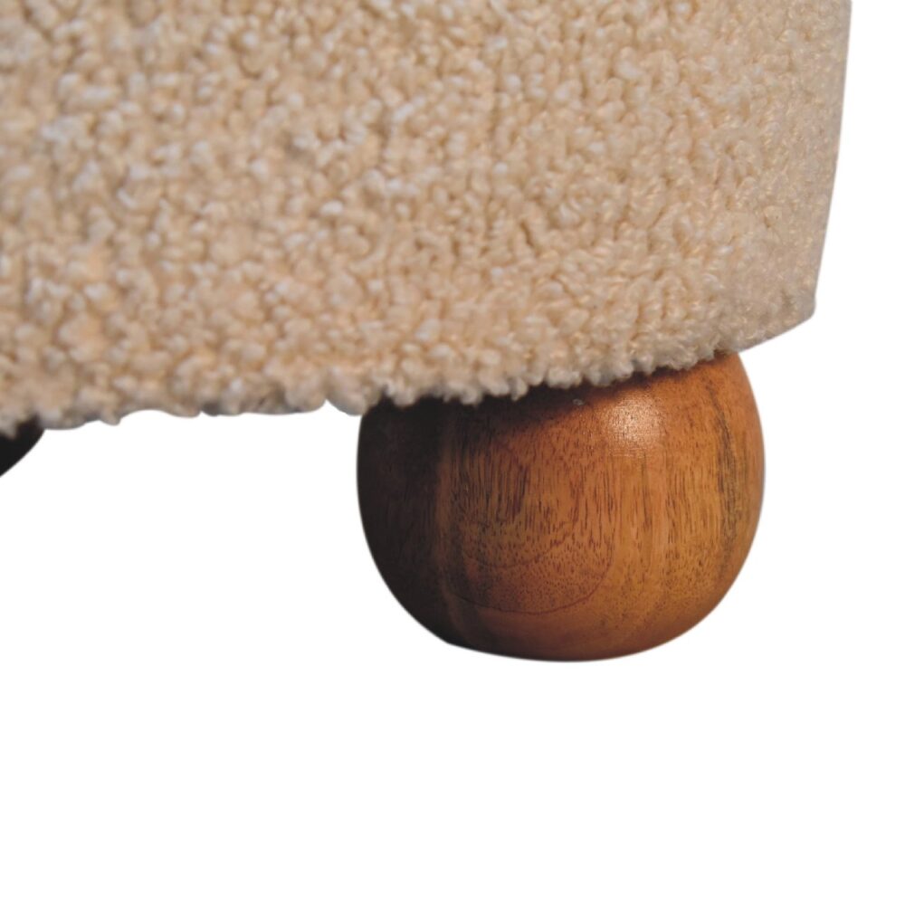 Cream Boucle Buffalo Hide Round Footstool with Ball Feet for resell