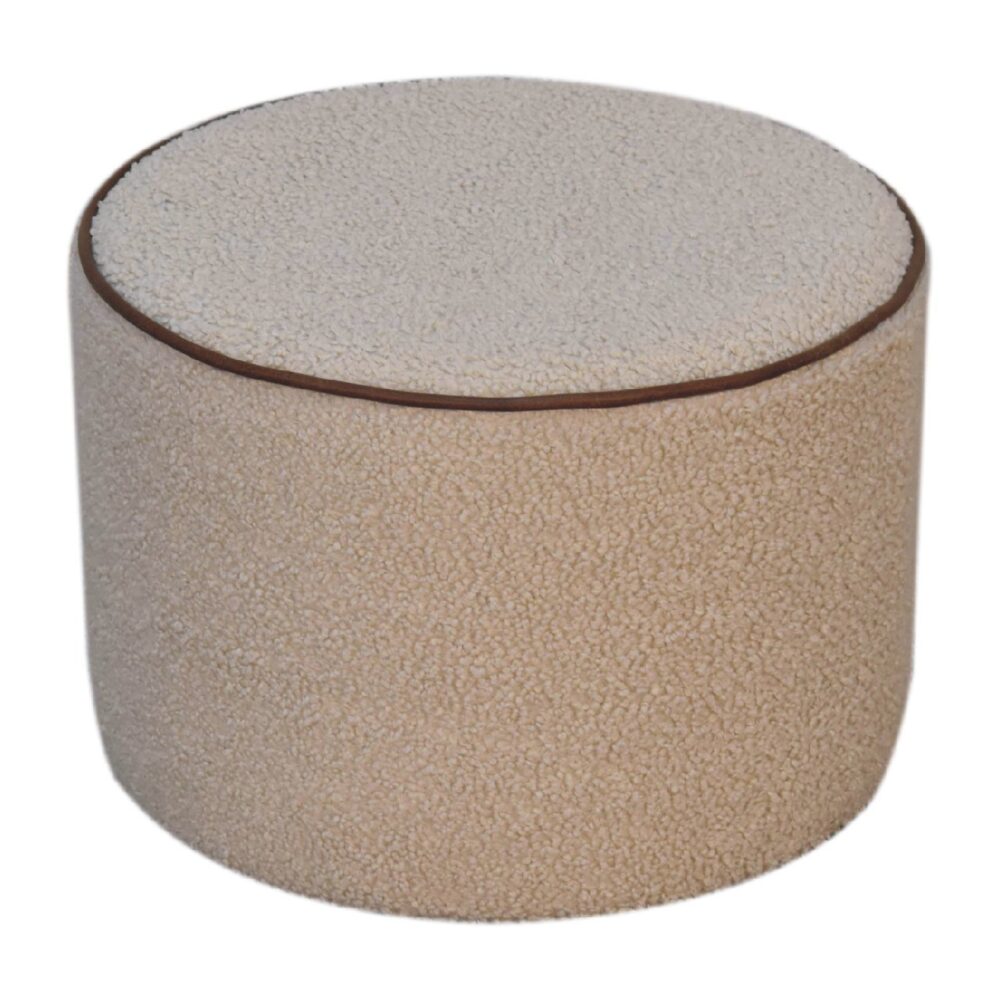 Boucle Round Footstool with Bufallo Leather Piping wholesalers
